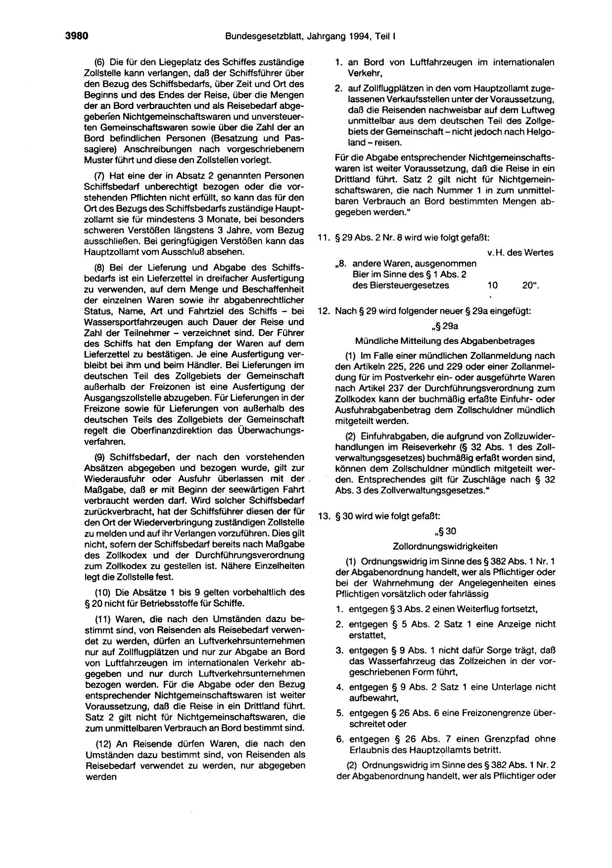 BGBl. 1994, Seite 3980 — Originalseite als Abbildung