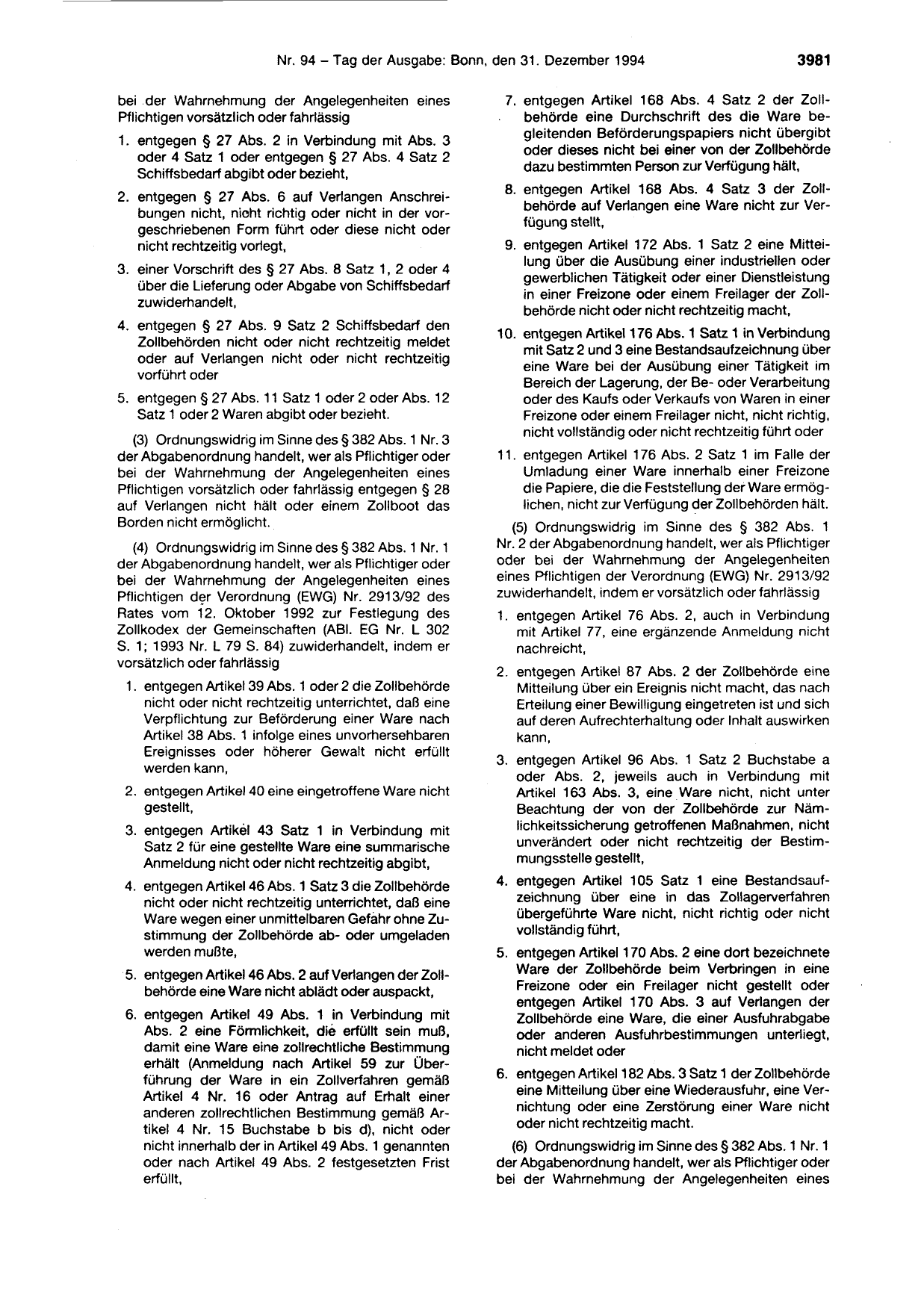 BGBl. 1994, Seite 3981 — Originalseite als Abbildung