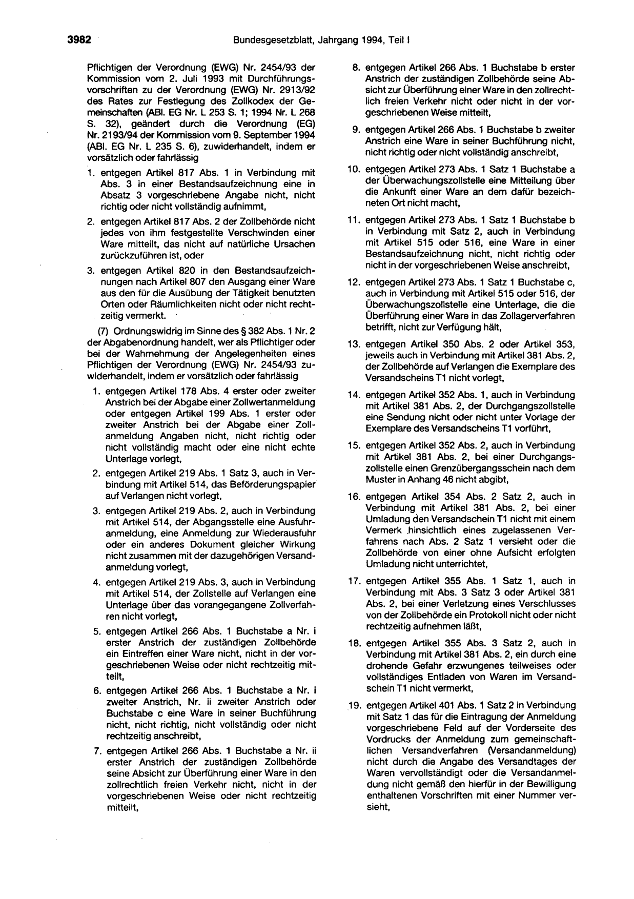 BGBl. 1994, Seite 3982 — Originalseite als Abbildung
