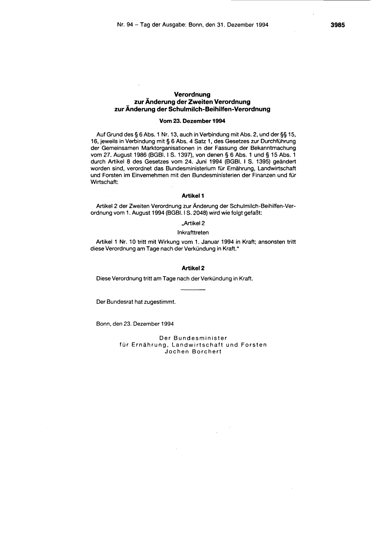 BGBl. 1994, Seite 3985 — Originalseite als Abbildung
