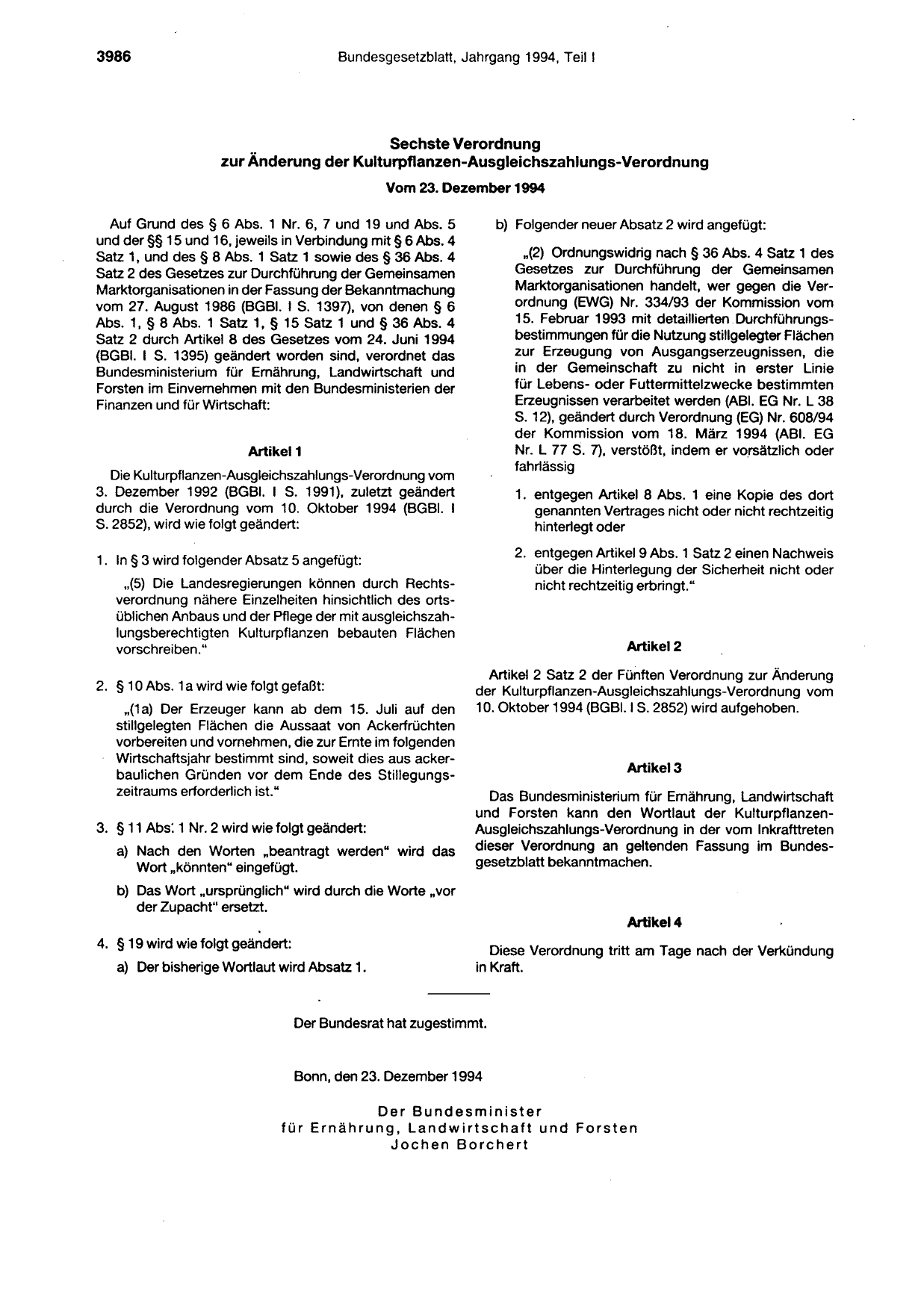 BGBl. 1994, Seite 3986 — Originalseite als Abbildung