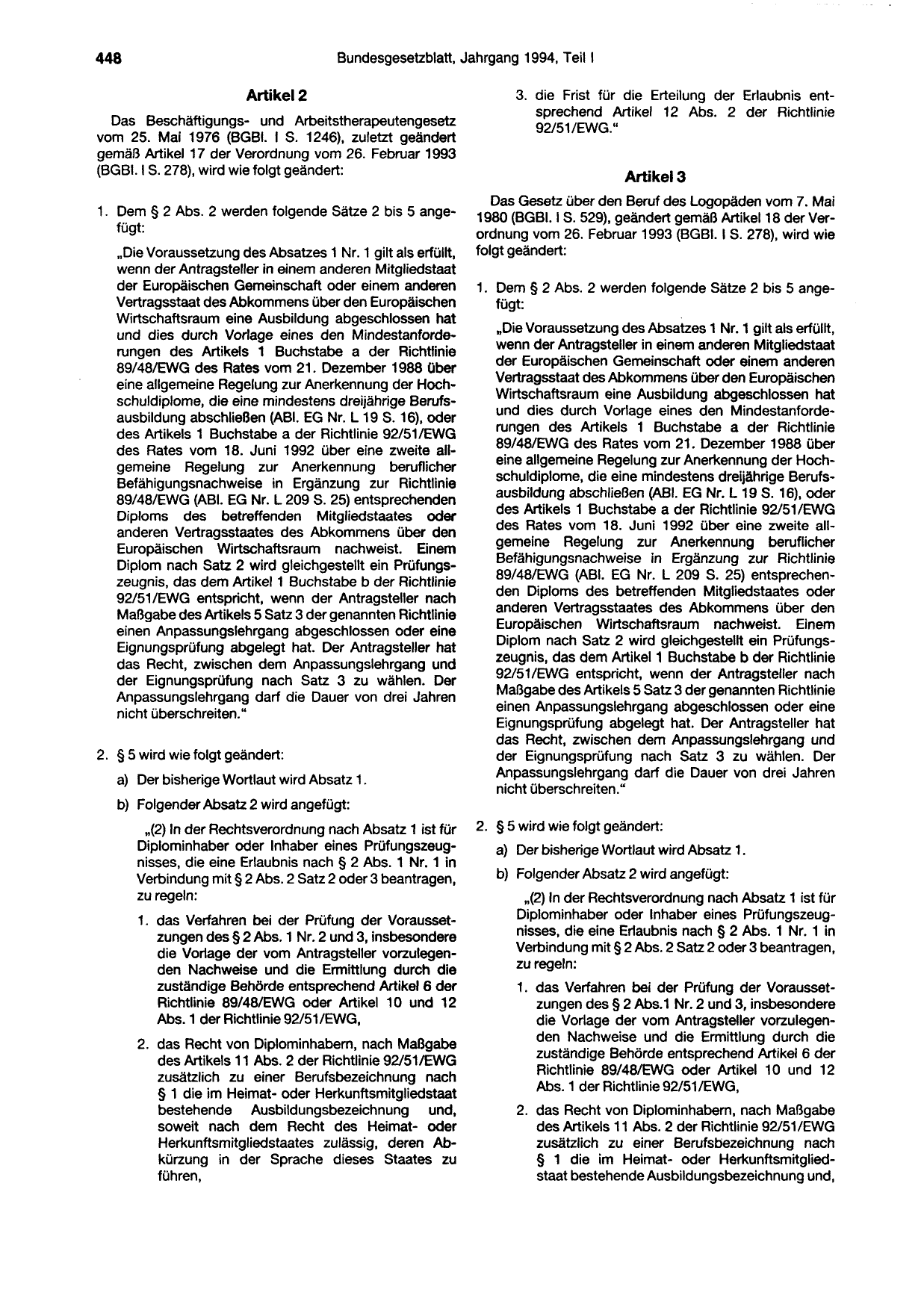 BGBl. 1994, Seite 448 — Originalseite als Abbildung