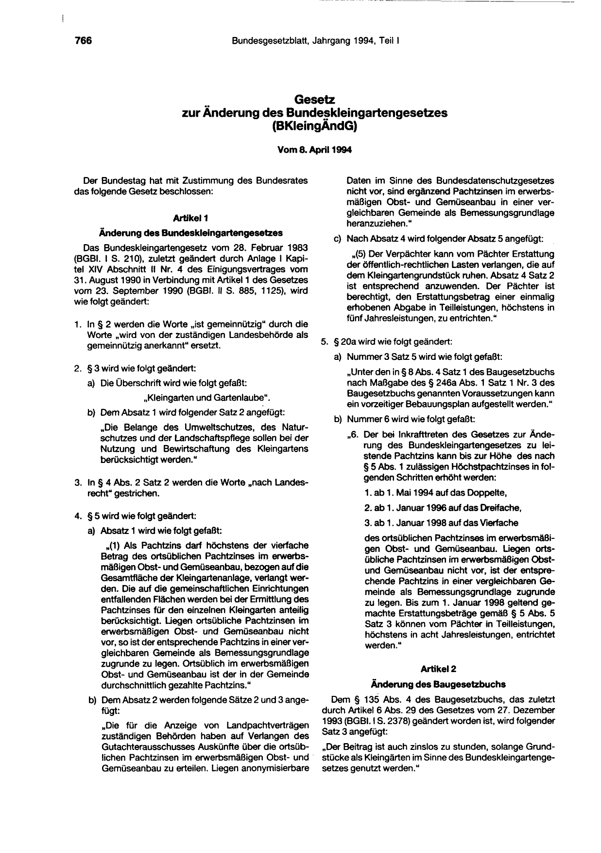 BGBl. 1994, Seite 766 — Originalseite als Abbildung