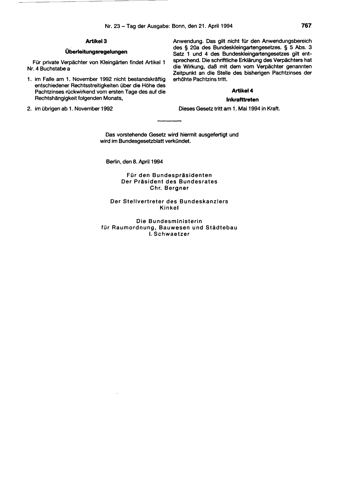 BGBl. 1994, Seite 767 — Originalseite als Abbildung