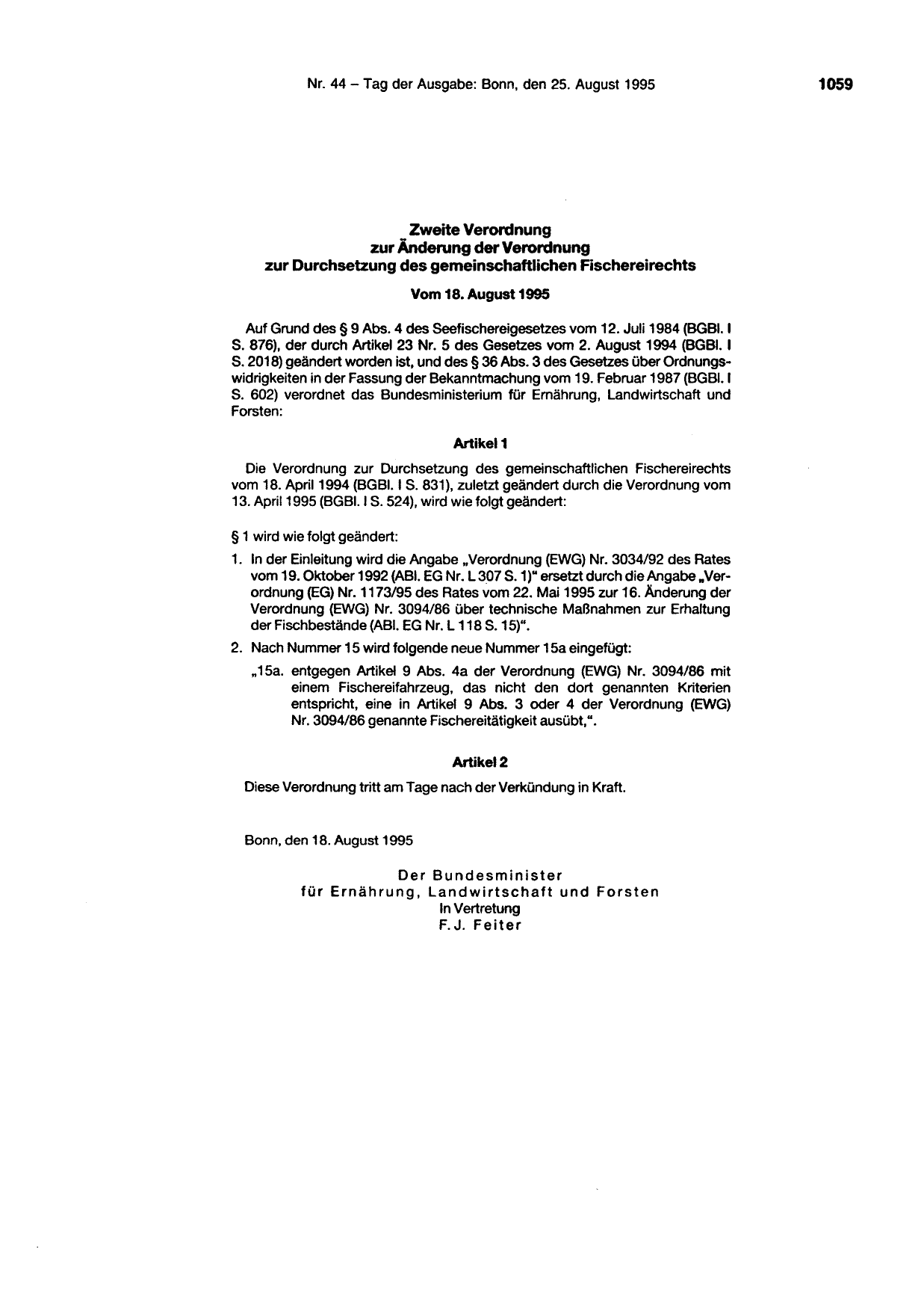 BGBl. 1995, Seite 1059 — Originalseite als Abbildung