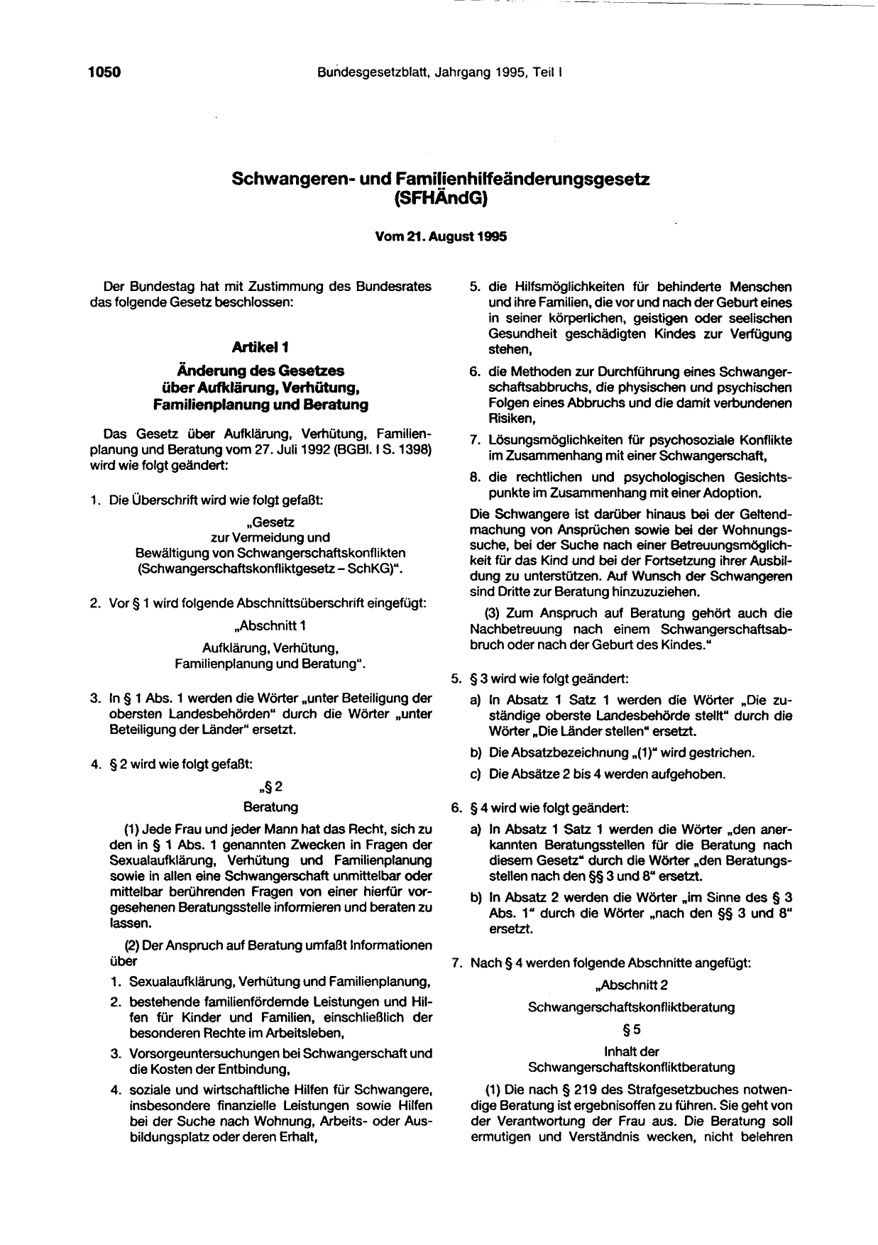 BGBl. 1995, Seite 1050 — Originalseite als Abbildung