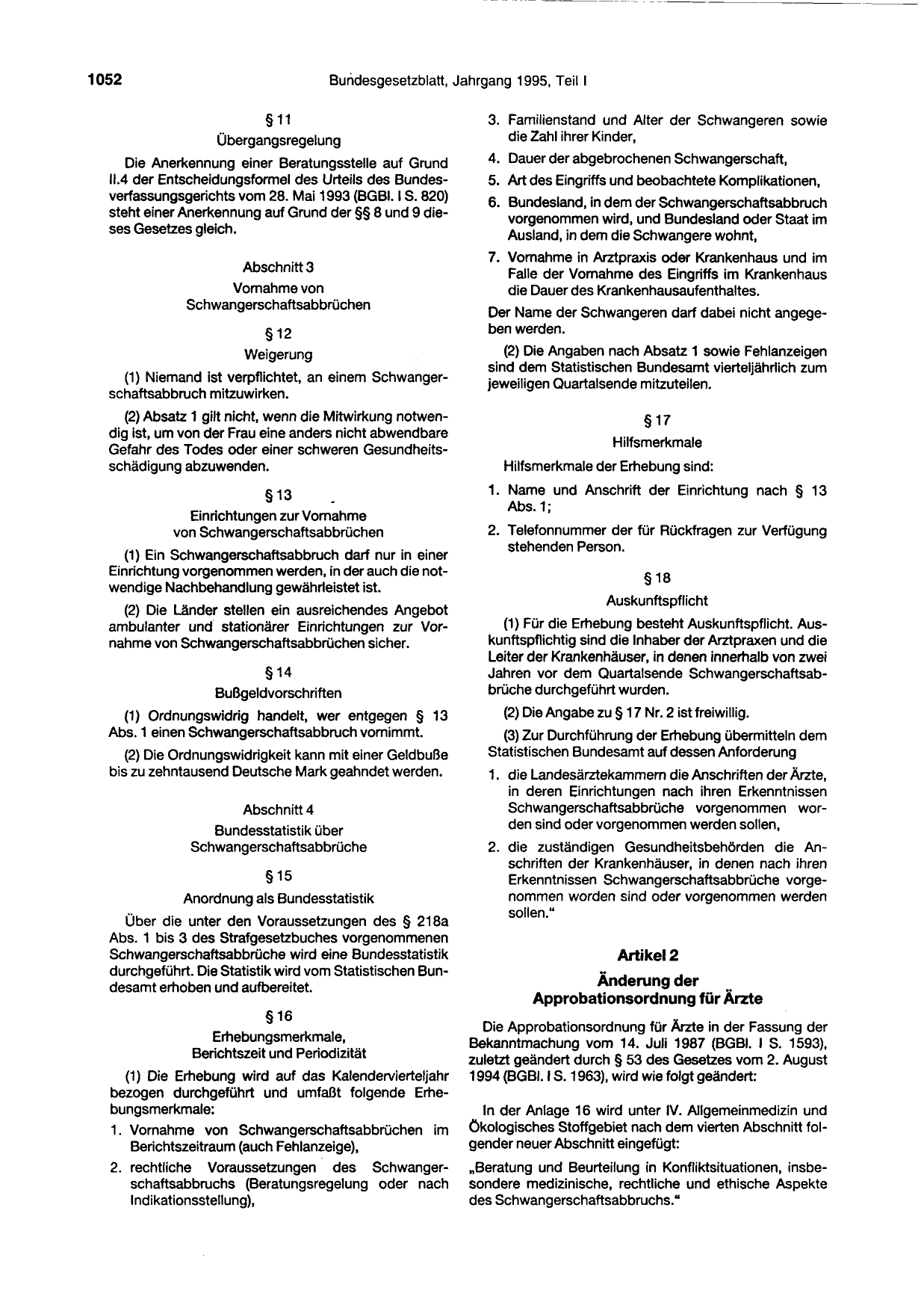 BGBl. 1995, Seite 1052 — Originalseite als Abbildung