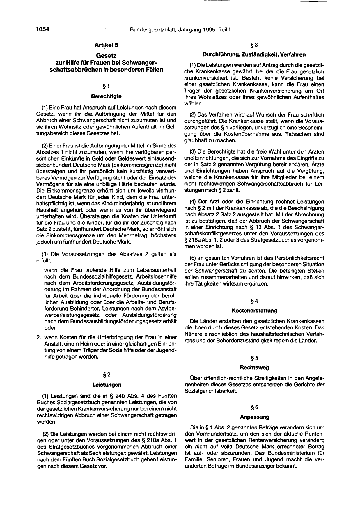 BGBl. 1995, Seite 1054 — Originalseite als Abbildung