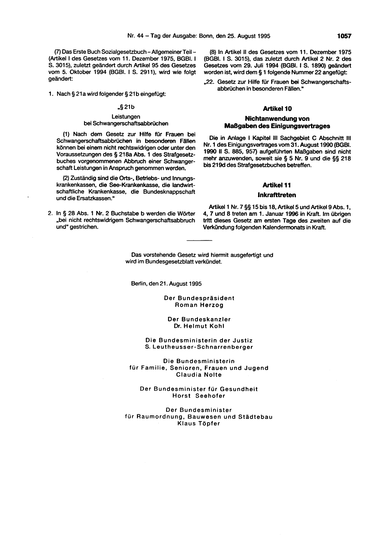 BGBl. 1995, Seite 1057 — Originalseite als Abbildung