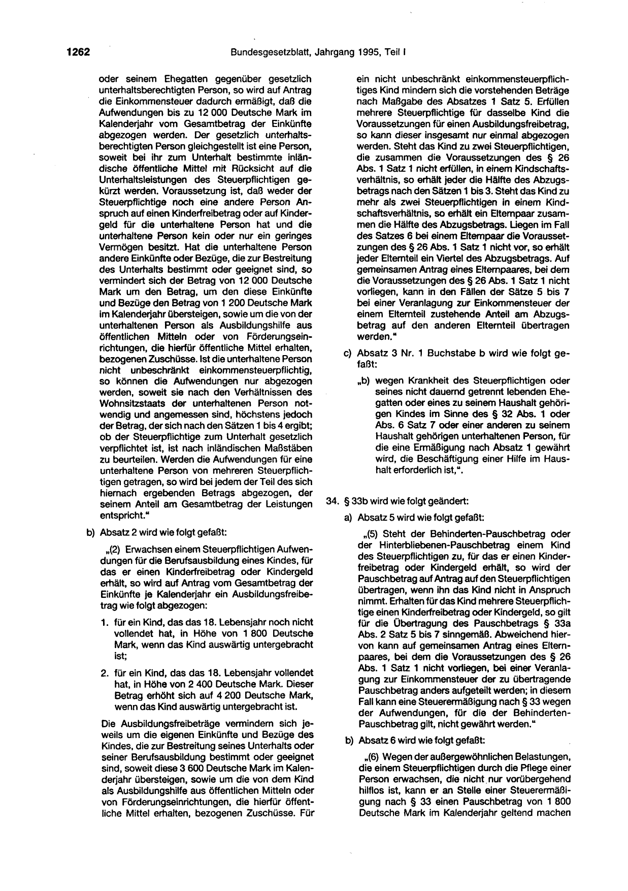 BGBl. 1995, Seite 1262 — Originalseite als Abbildung
