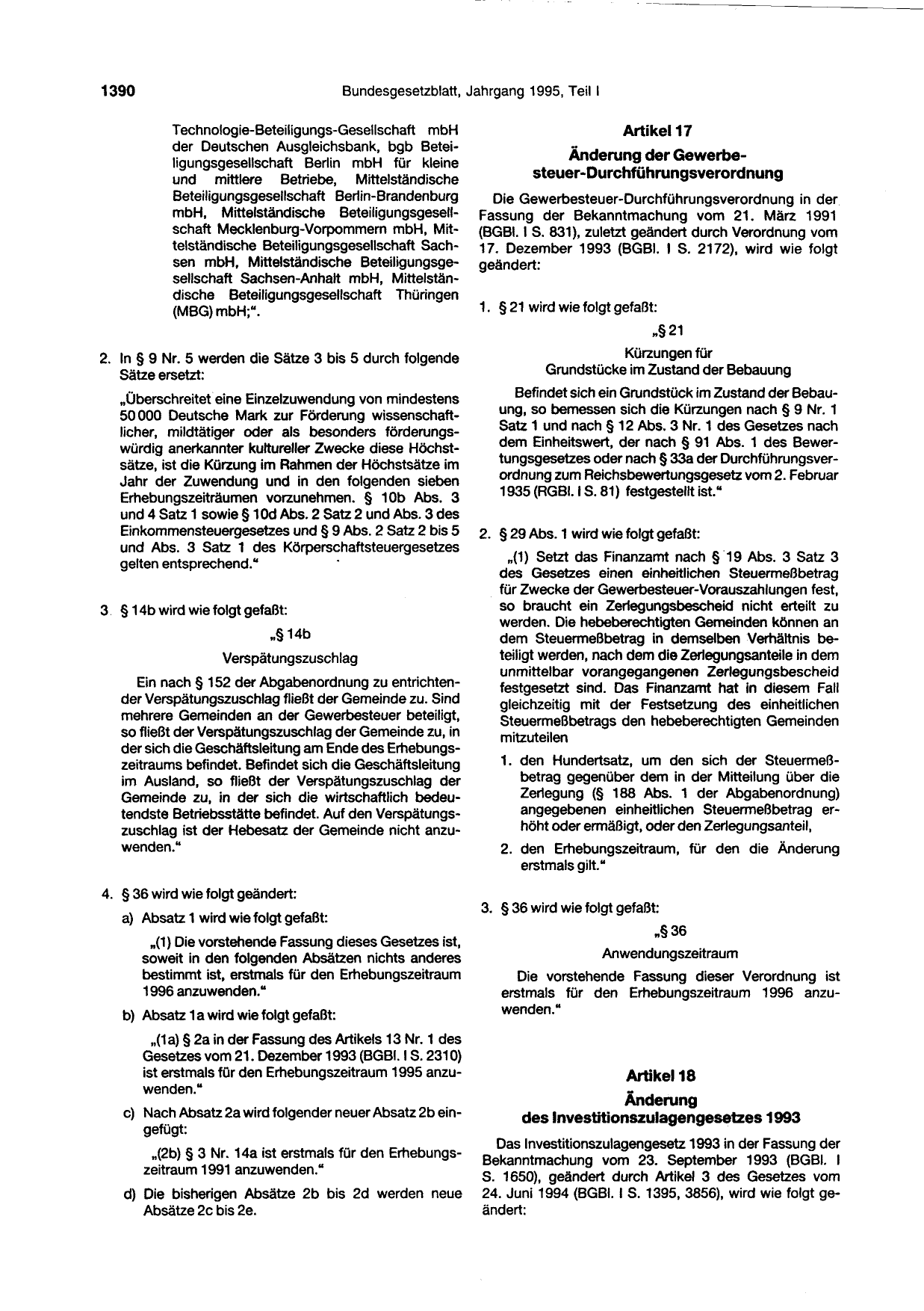 BGBl. 1995, Seite 1390 — Originalseite als Abbildung