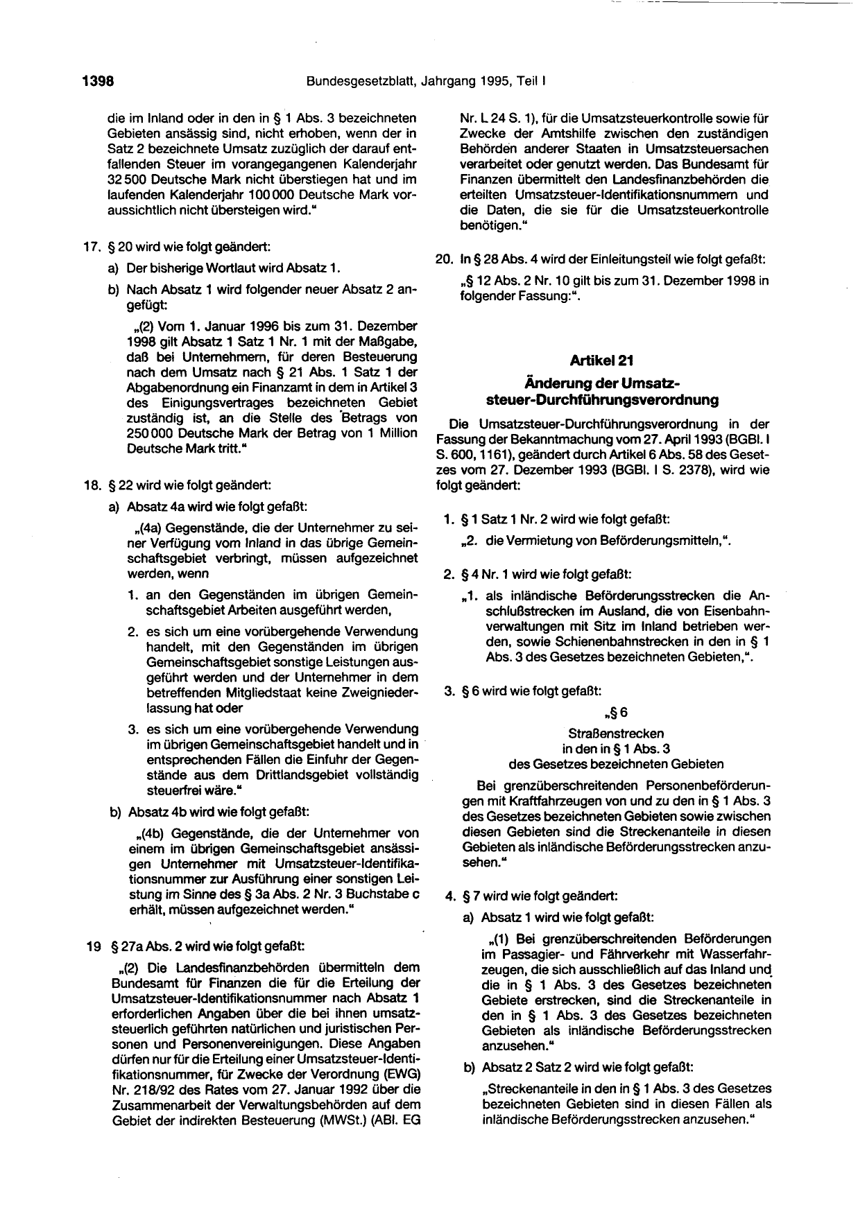 BGBl. 1995, Seite 1398 — Originalseite als Abbildung