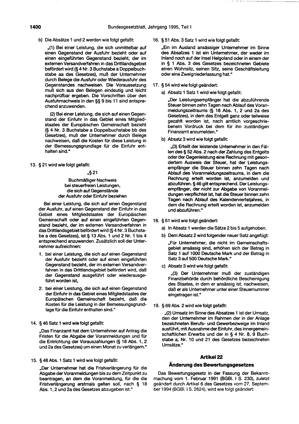 BGBl. 1995, Seite 1400 — Originalseite als Abbildung