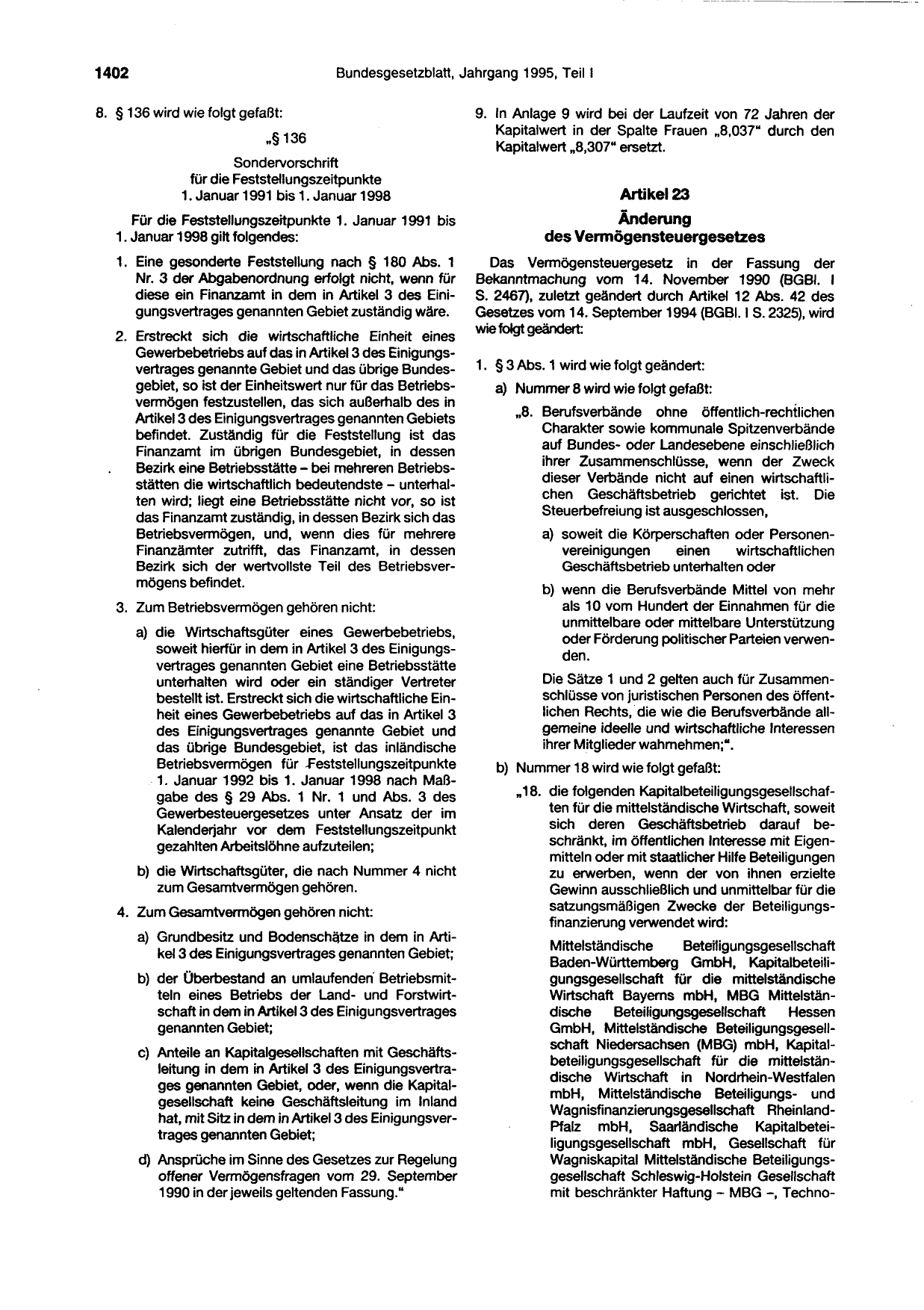 BGBl. 1995, Seite 1402 — Originalseite als Abbildung