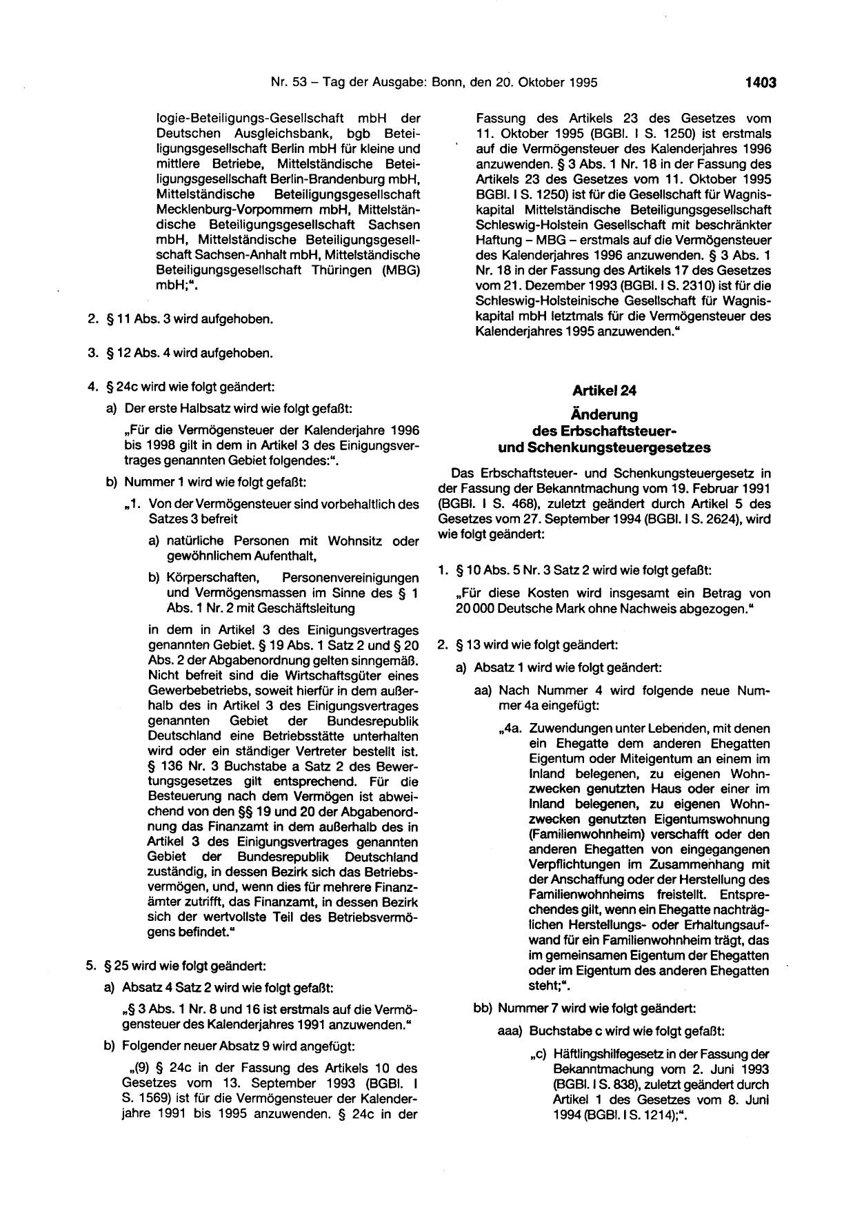 BGBl. 1995, Seite 1403 — Originalseite als Abbildung