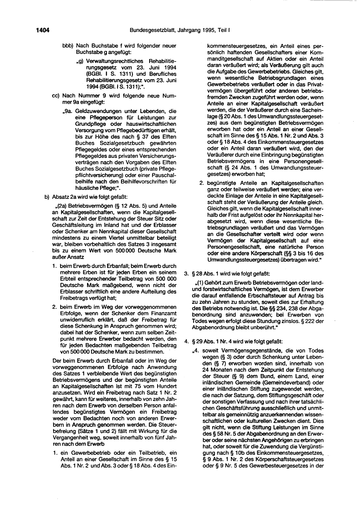 BGBl. 1995, Seite 1404 — Originalseite als Abbildung