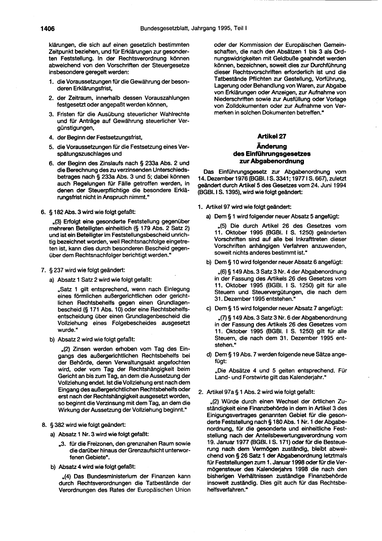 BGBl. 1995, Seite 1406 — Originalseite als Abbildung
