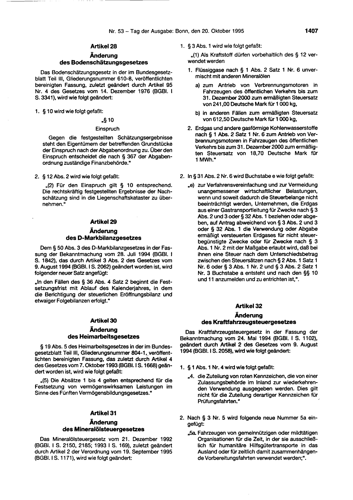 BGBl. 1995, Seite 1407 — Originalseite als Abbildung