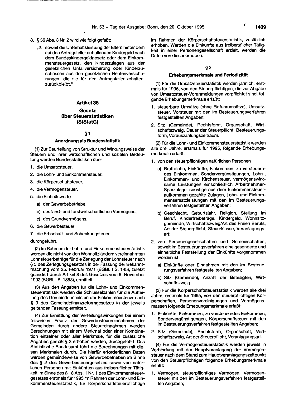 BGBl. 1995, Seite 1409 — Originalseite als Abbildung