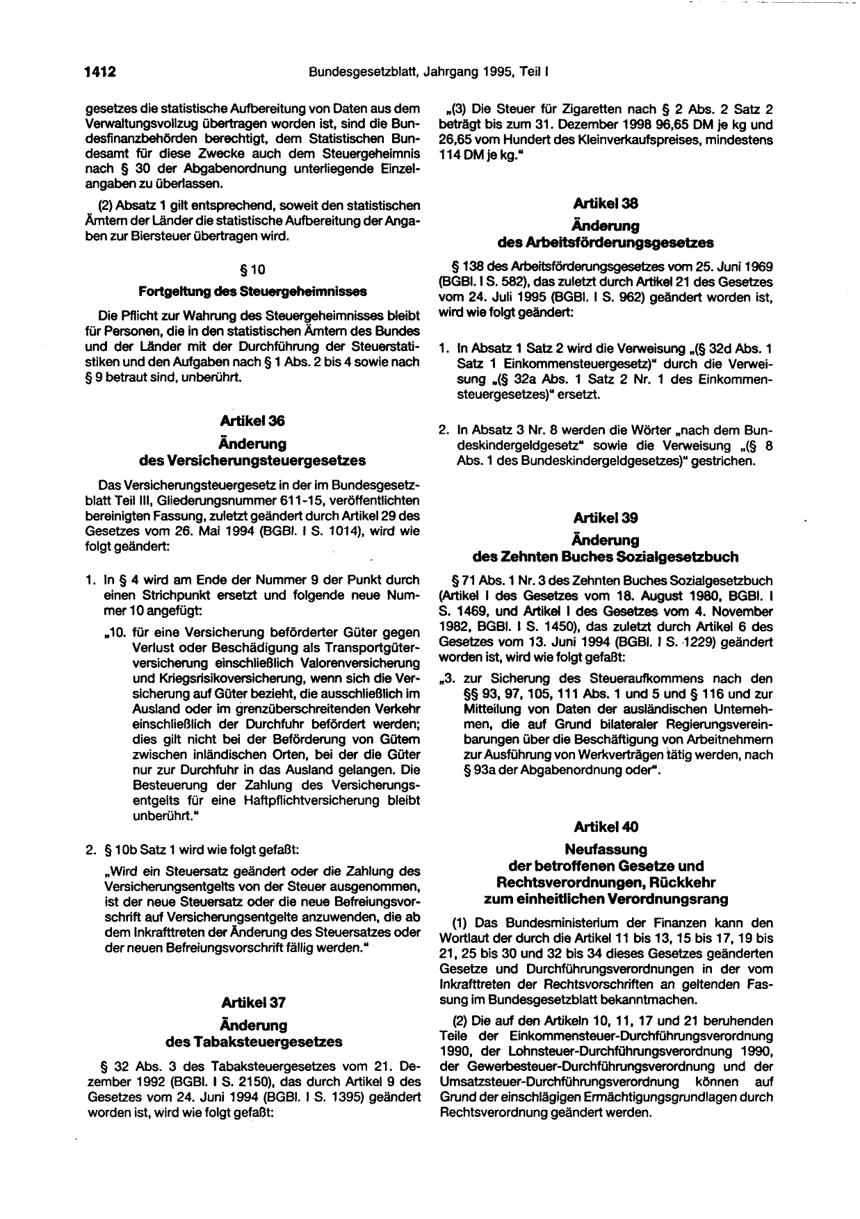 BGBl. 1995, Seite 1412 — Originalseite als Abbildung