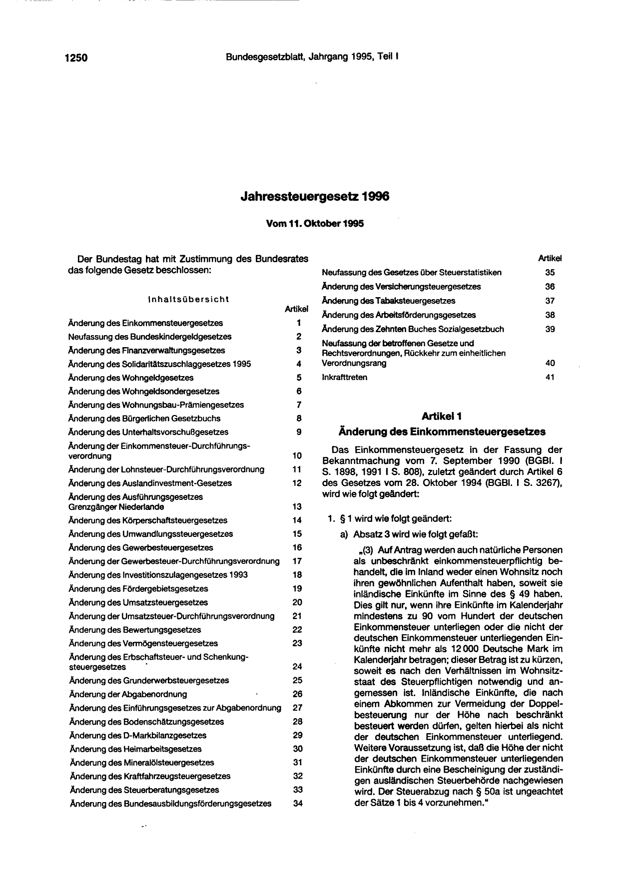 BGBl. 1995, Seite 1250 — Originalseite als Abbildung