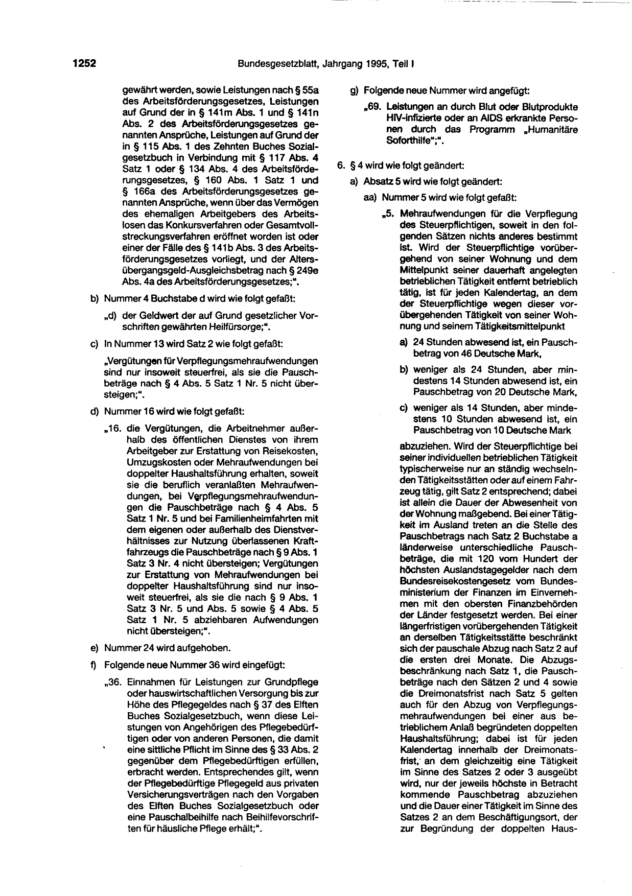 BGBl. 1995, Seite 1252 — Originalseite als Abbildung