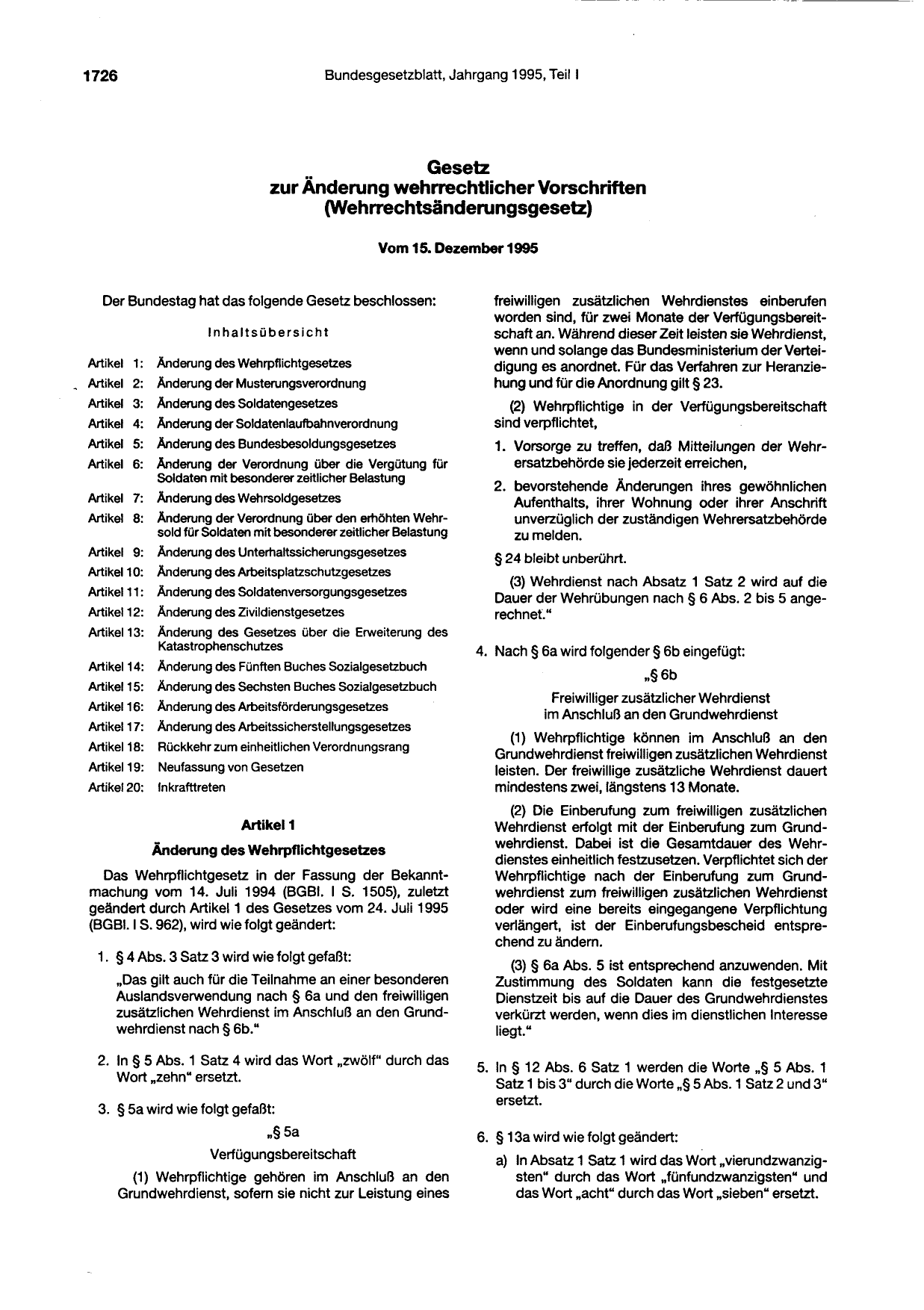 BGBl. 1995, Seite 1726 — Originalseite als Abbildung
