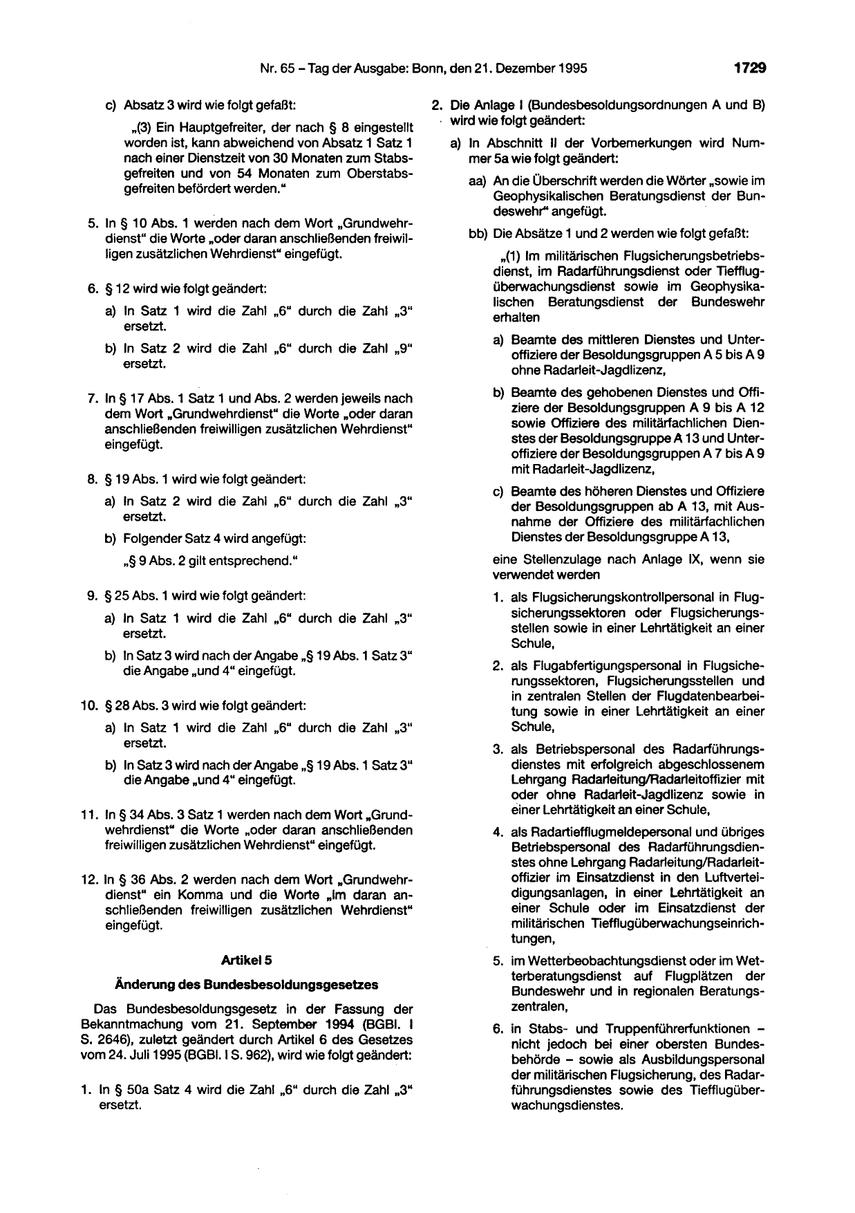 BGBl. 1995, Seite 1729 — Originalseite als Abbildung