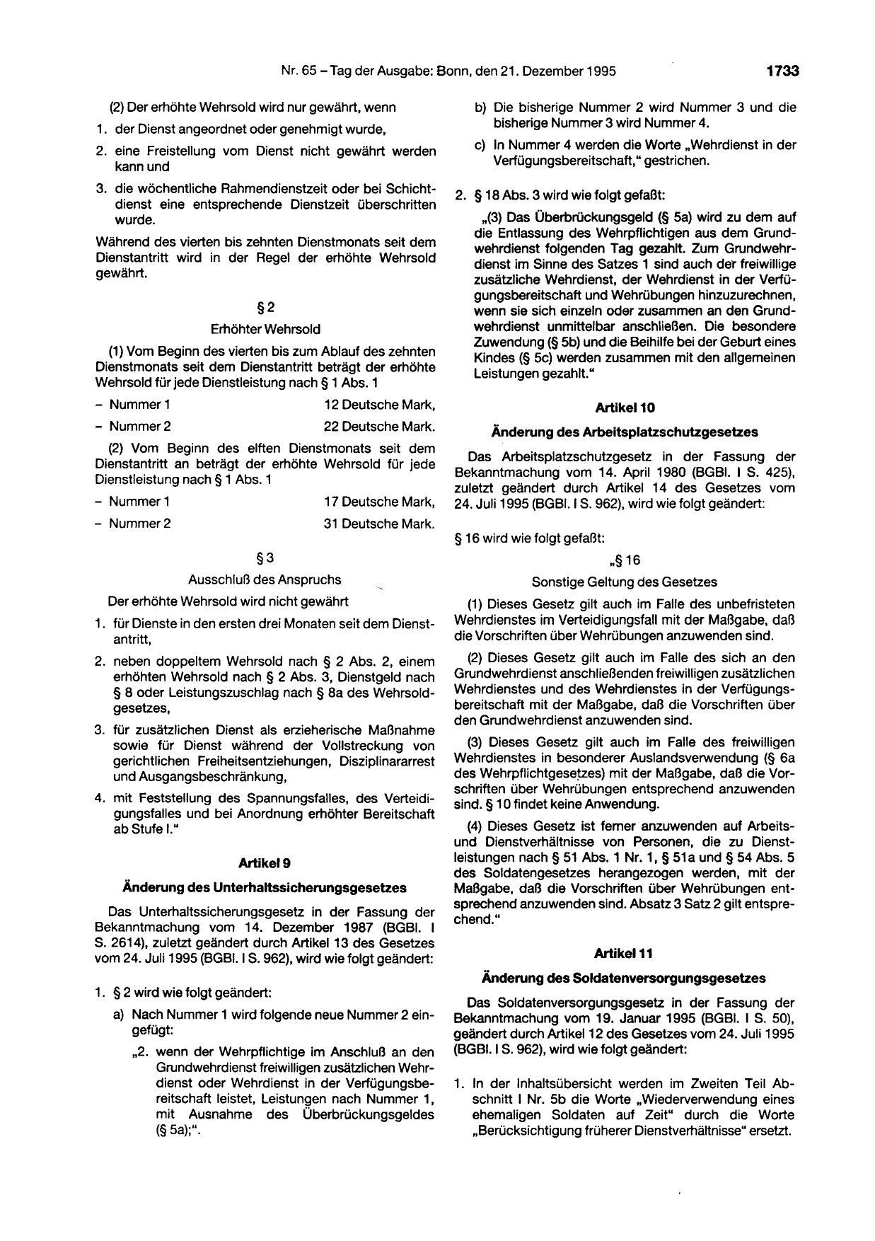 BGBl. 1995, Seite 1733 — Originalseite als Abbildung