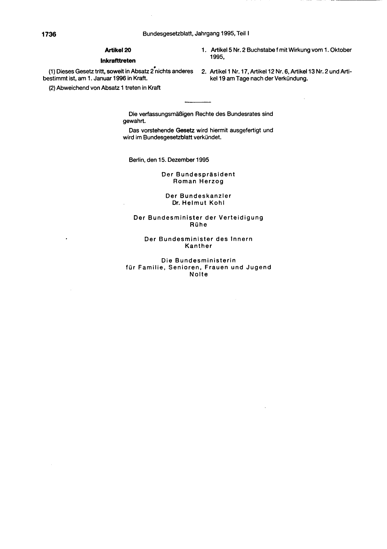 BGBl. 1995, Seite 1736 — Originalseite als Abbildung