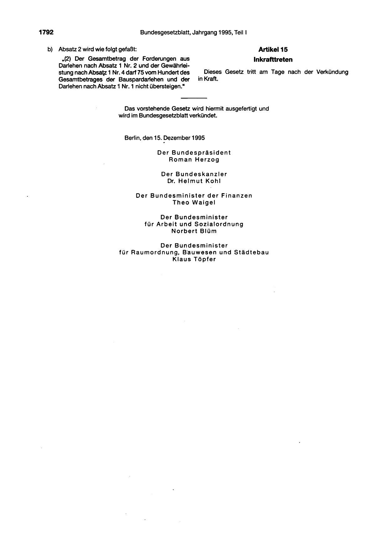 BGBl. 1995, Seite 1792 — Originalseite als Abbildung