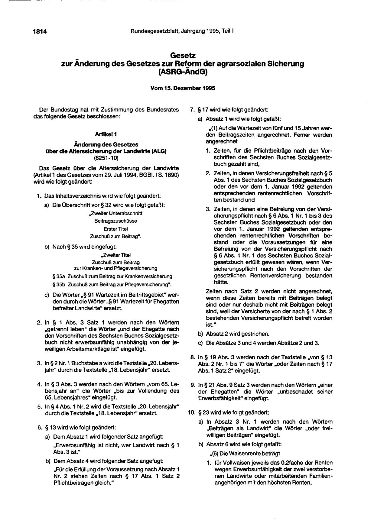 BGBl. 1995, Seite 1814 — Originalseite als Abbildung