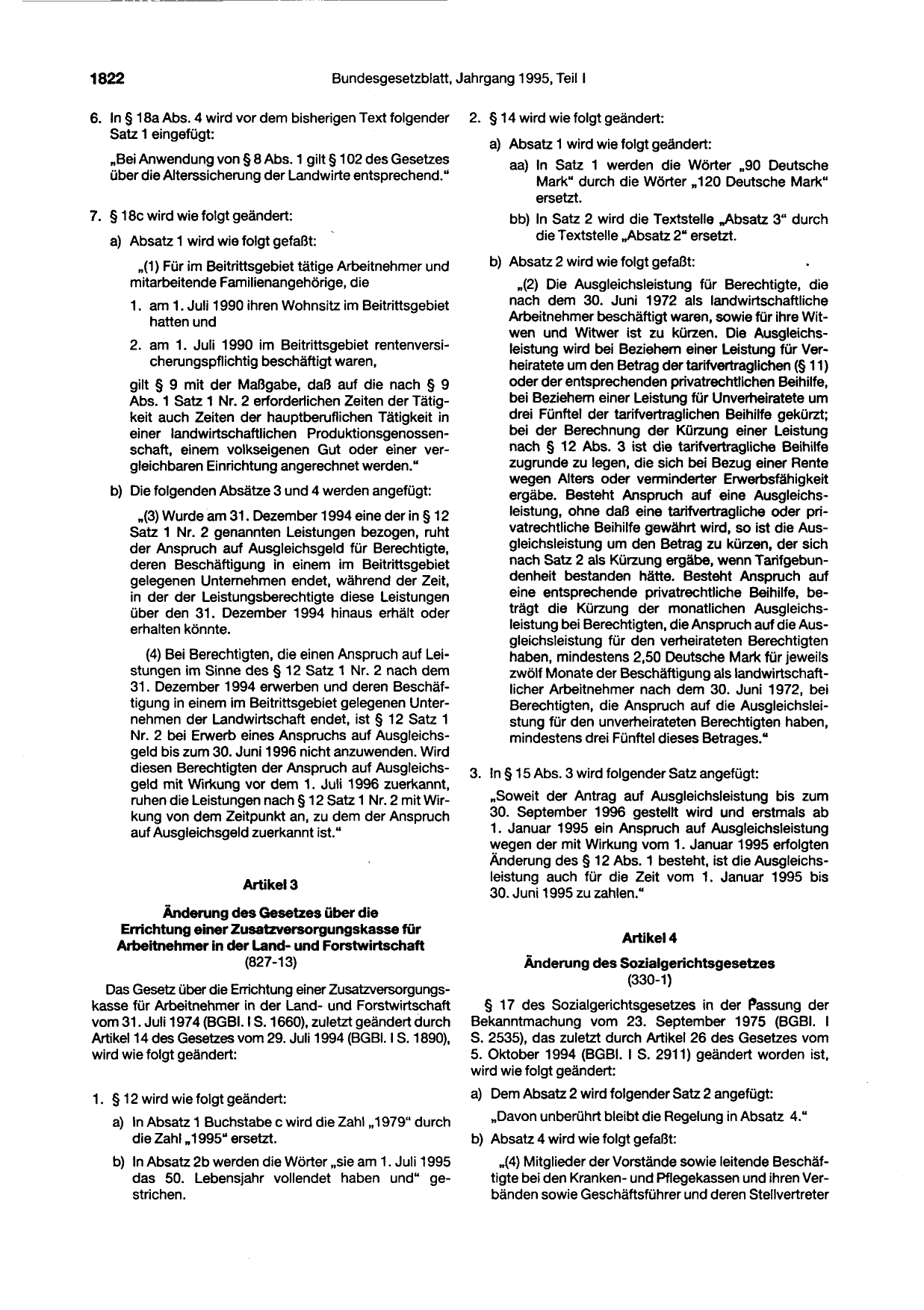 BGBl. 1995, Seite 1822 — Originalseite als Abbildung