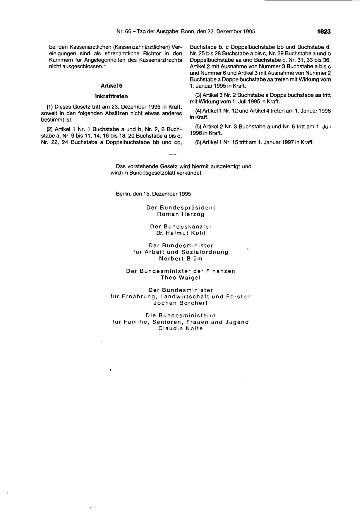 BGBl. 1995, Seite 1823 — Originalseite als Abbildung