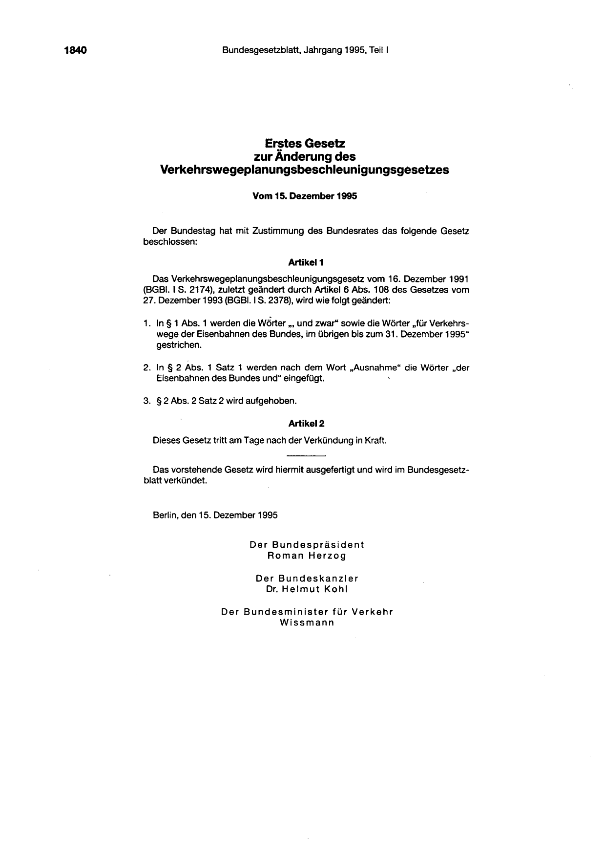 BGBl. 1995, Seite 1840 — Originalseite als Abbildung
