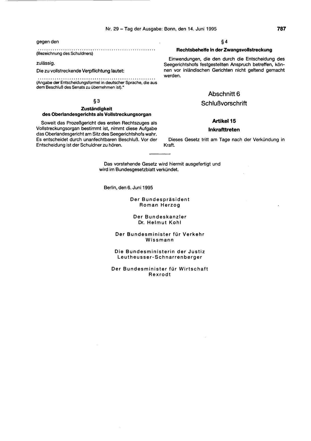 BGBl. 1995, Seite 787 — Originalseite als Abbildung