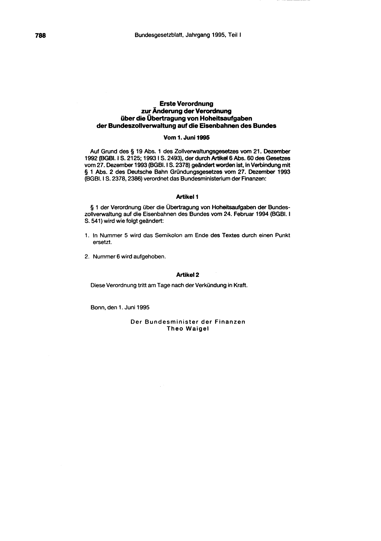 BGBl. 1995, Seite 788 — Originalseite als Abbildung