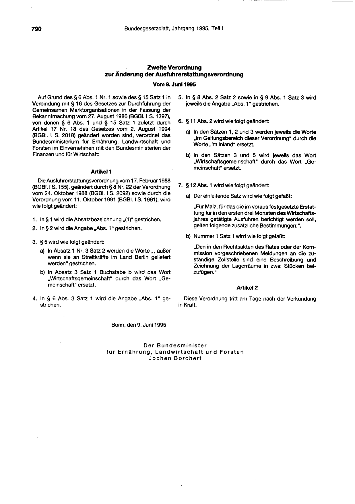 BGBl. 1995, Seite 790 — Originalseite als Abbildung