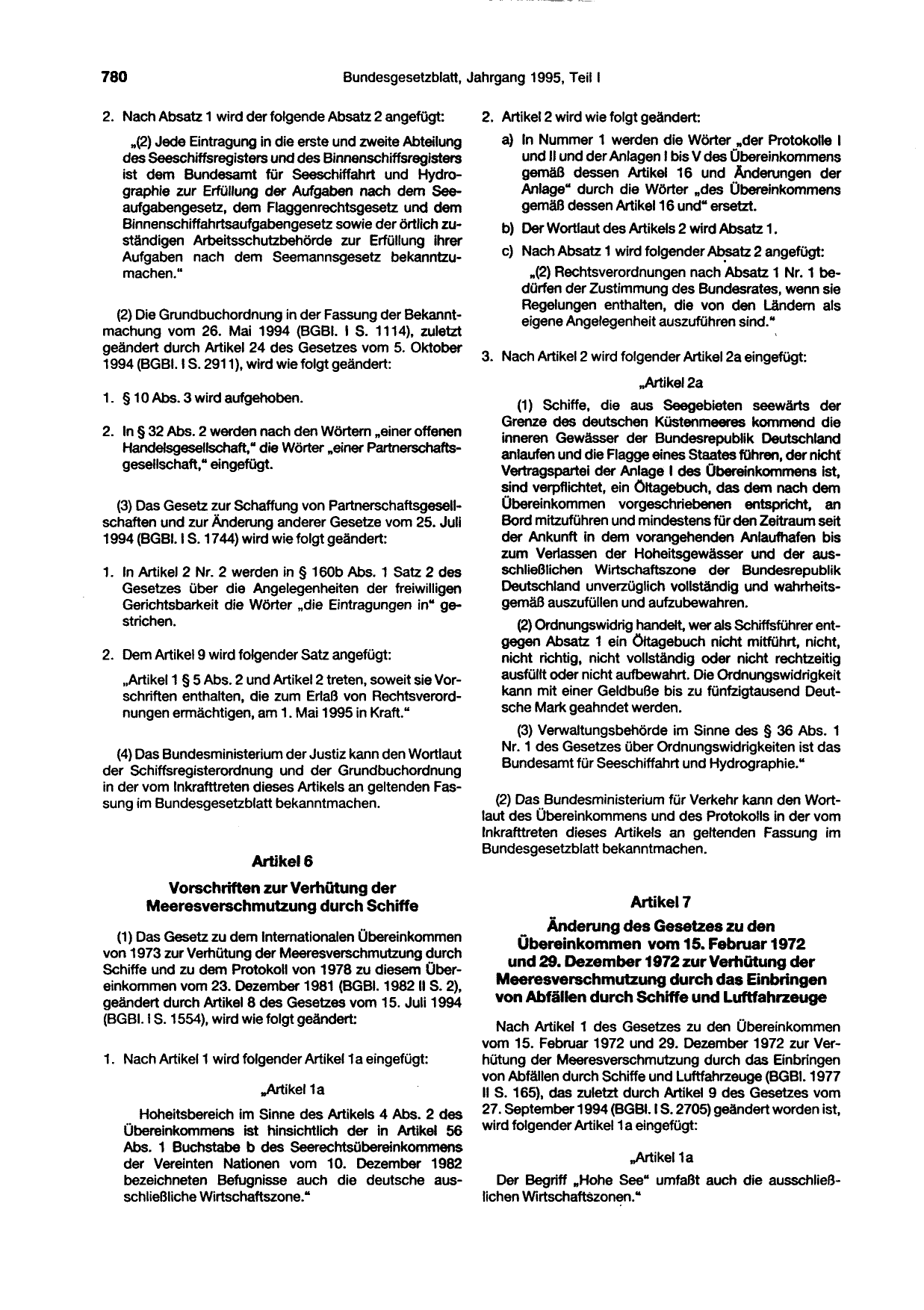 BGBl. 1995, Seite 780 — Originalseite als Abbildung