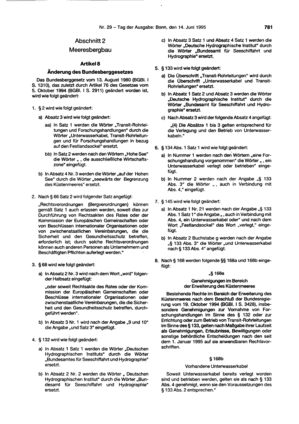 BGBl. 1995, Seite 781 — Originalseite als Abbildung