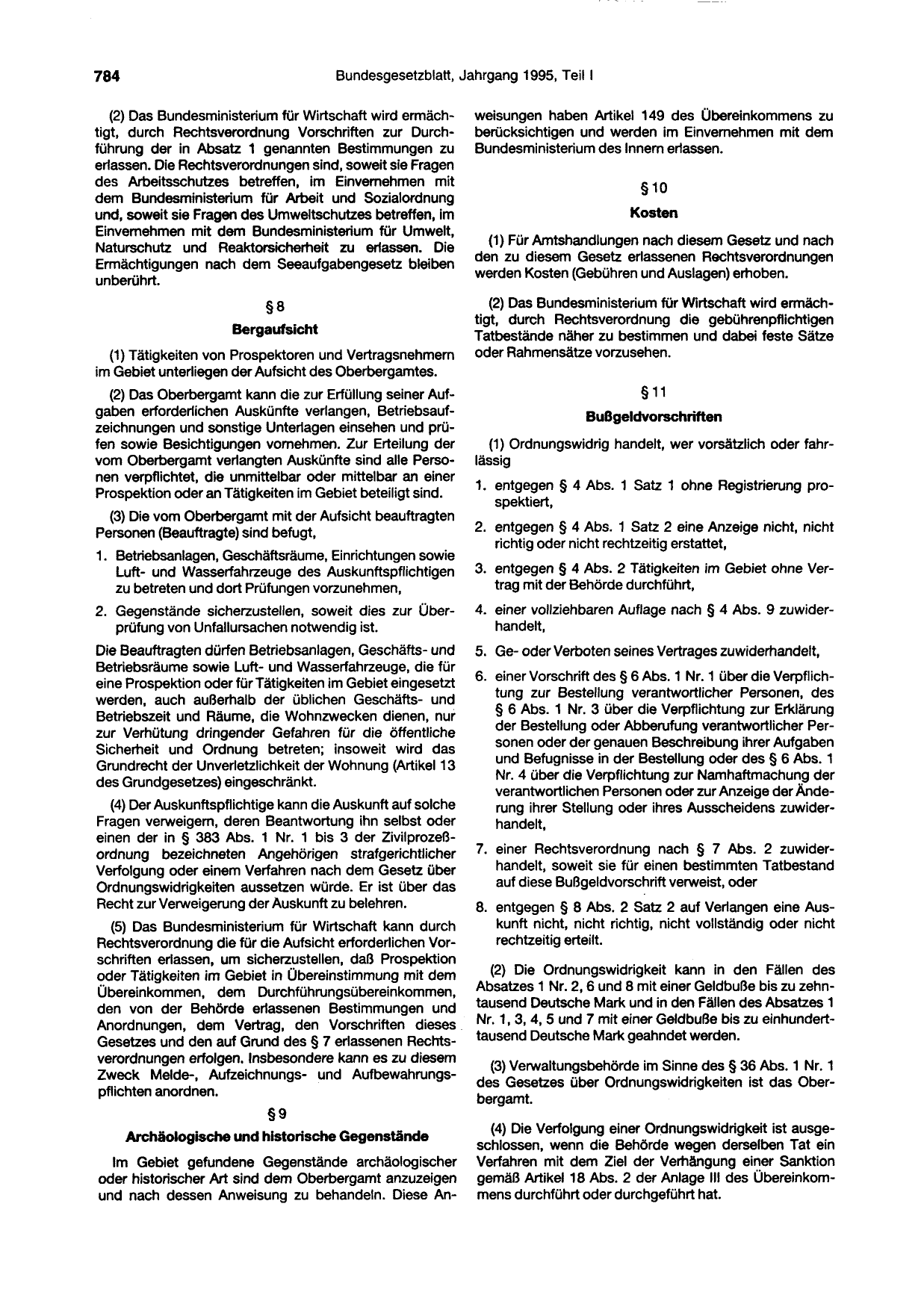 BGBl. 1995, Seite 784 — Originalseite als Abbildung