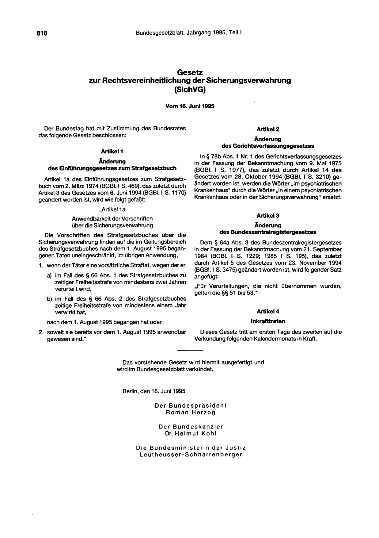 BGBl. 1995, Seite 818 — Originalseite als Abbildung