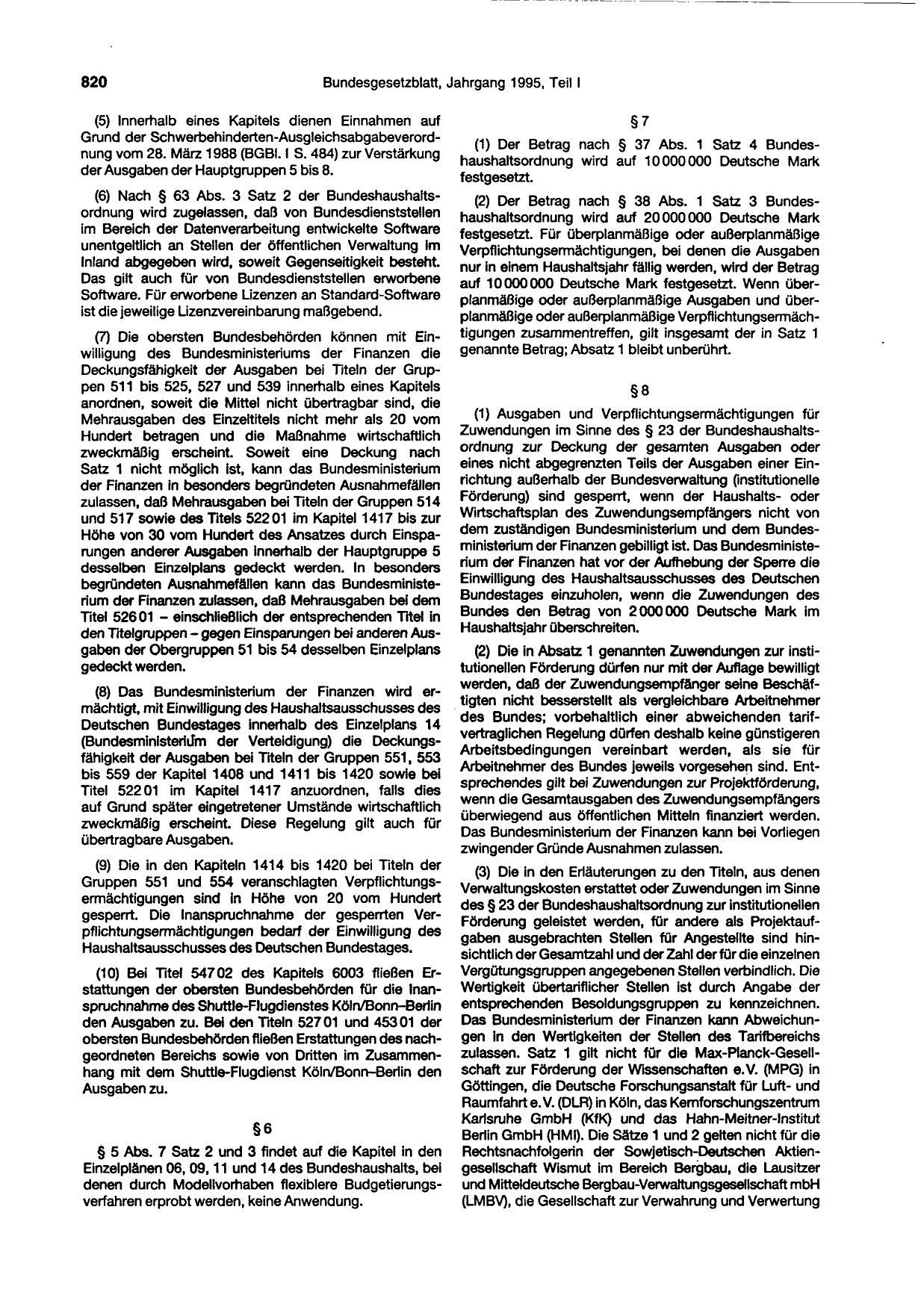 BGBl. 1995, Seite 820 — Originalseite als Abbildung