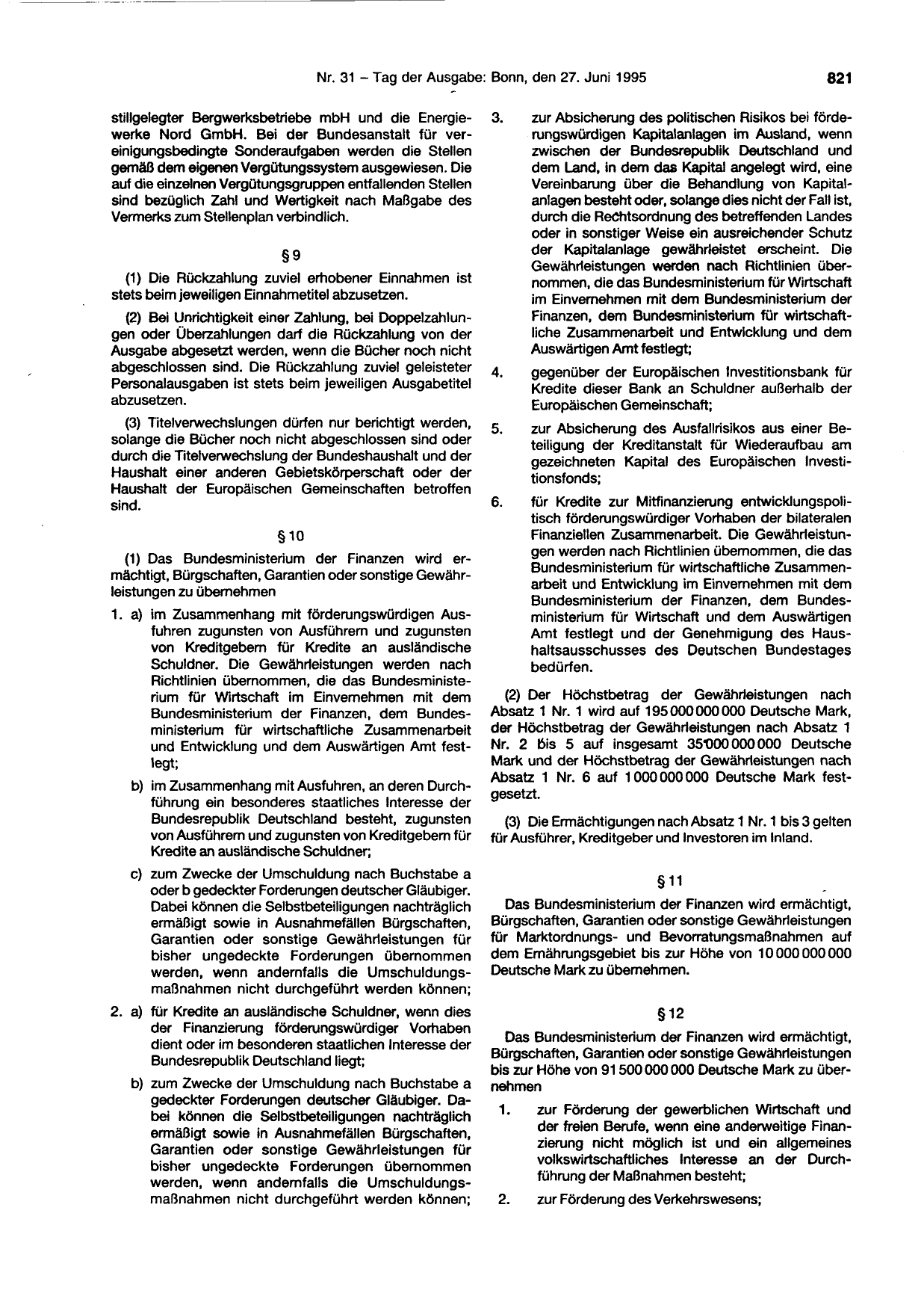 BGBl. 1995, Seite 821 — Originalseite als Abbildung