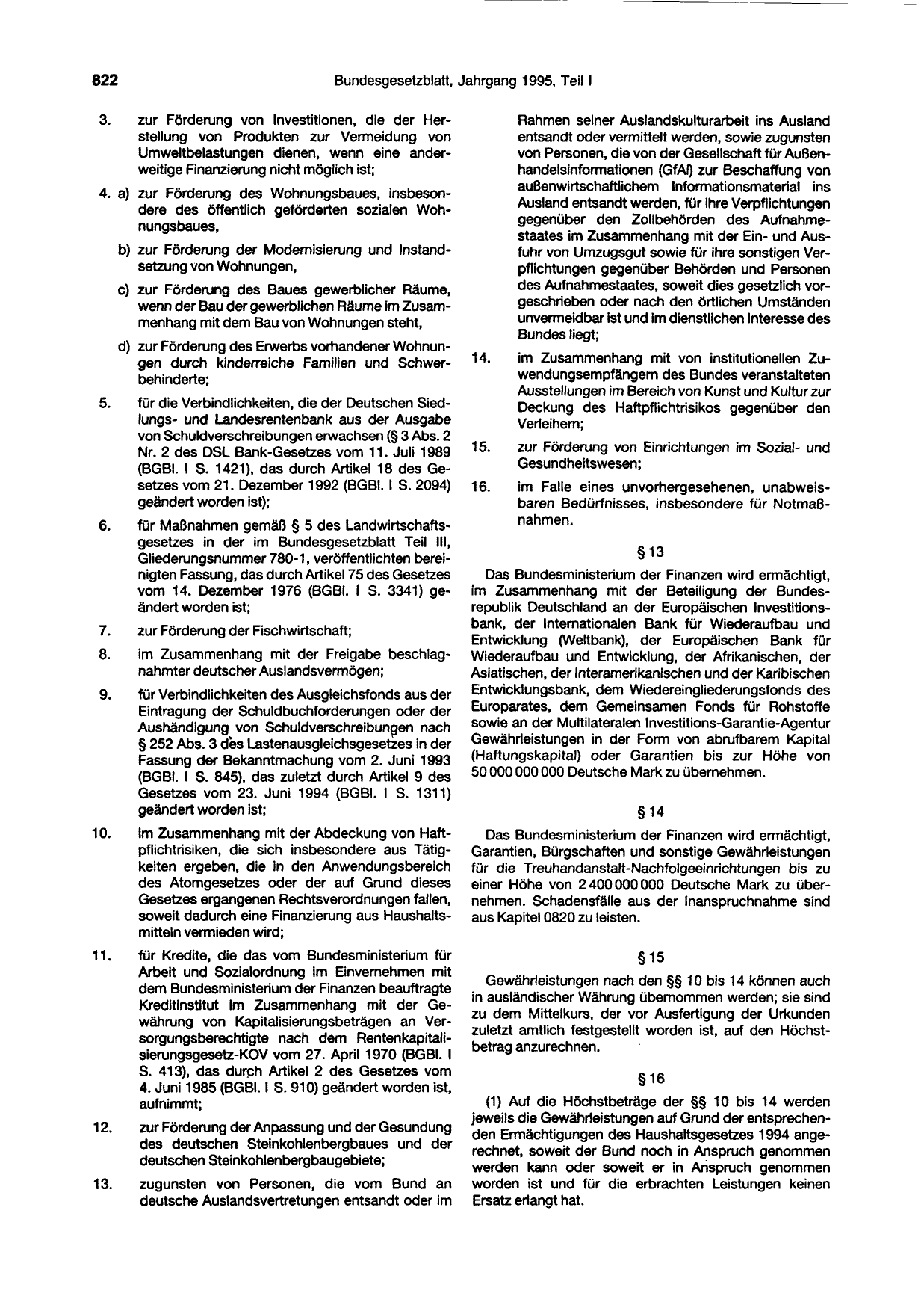 BGBl. 1995, Seite 822 — Originalseite als Abbildung