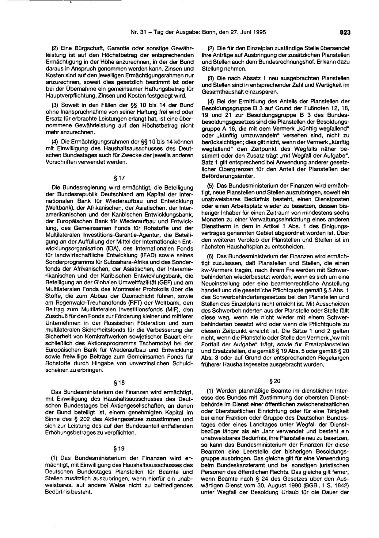 BGBl. 1995, Seite 823 — Originalseite als Abbildung