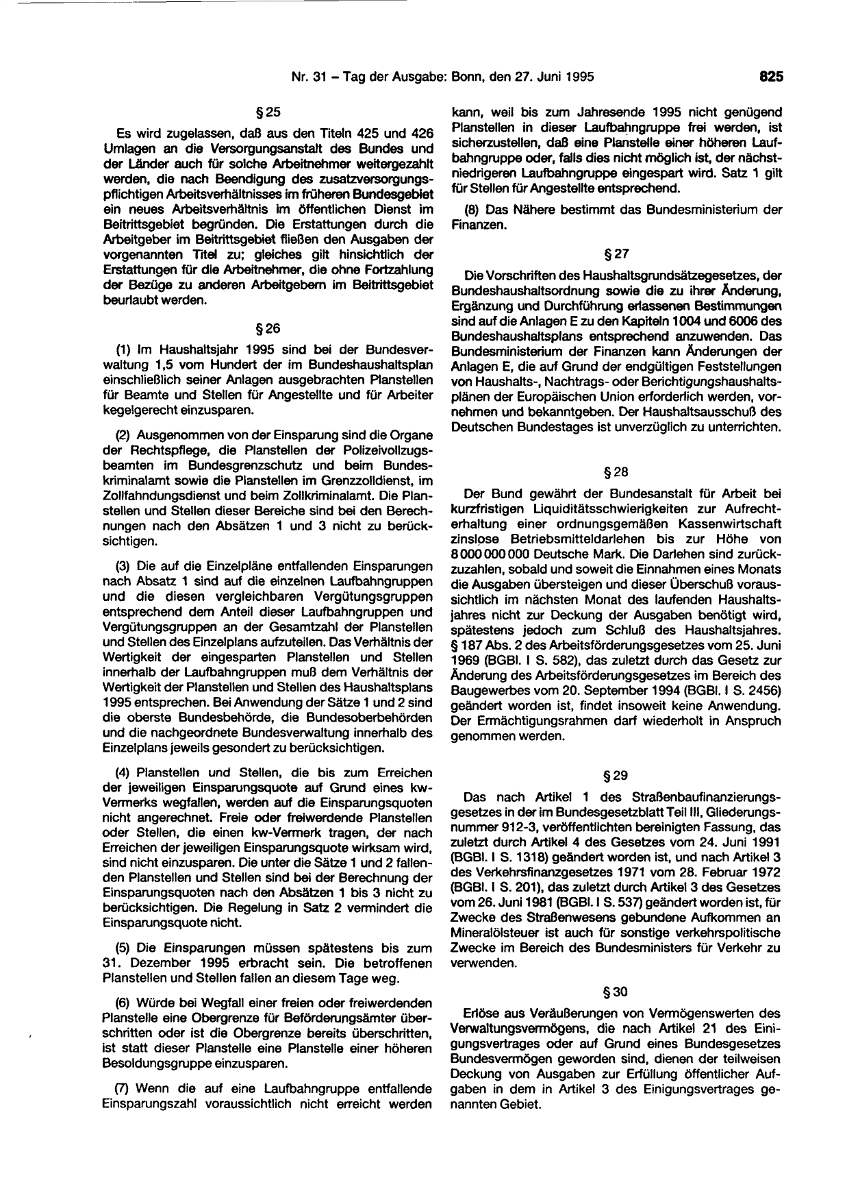 BGBl. 1995, Seite 825 — Originalseite als Abbildung