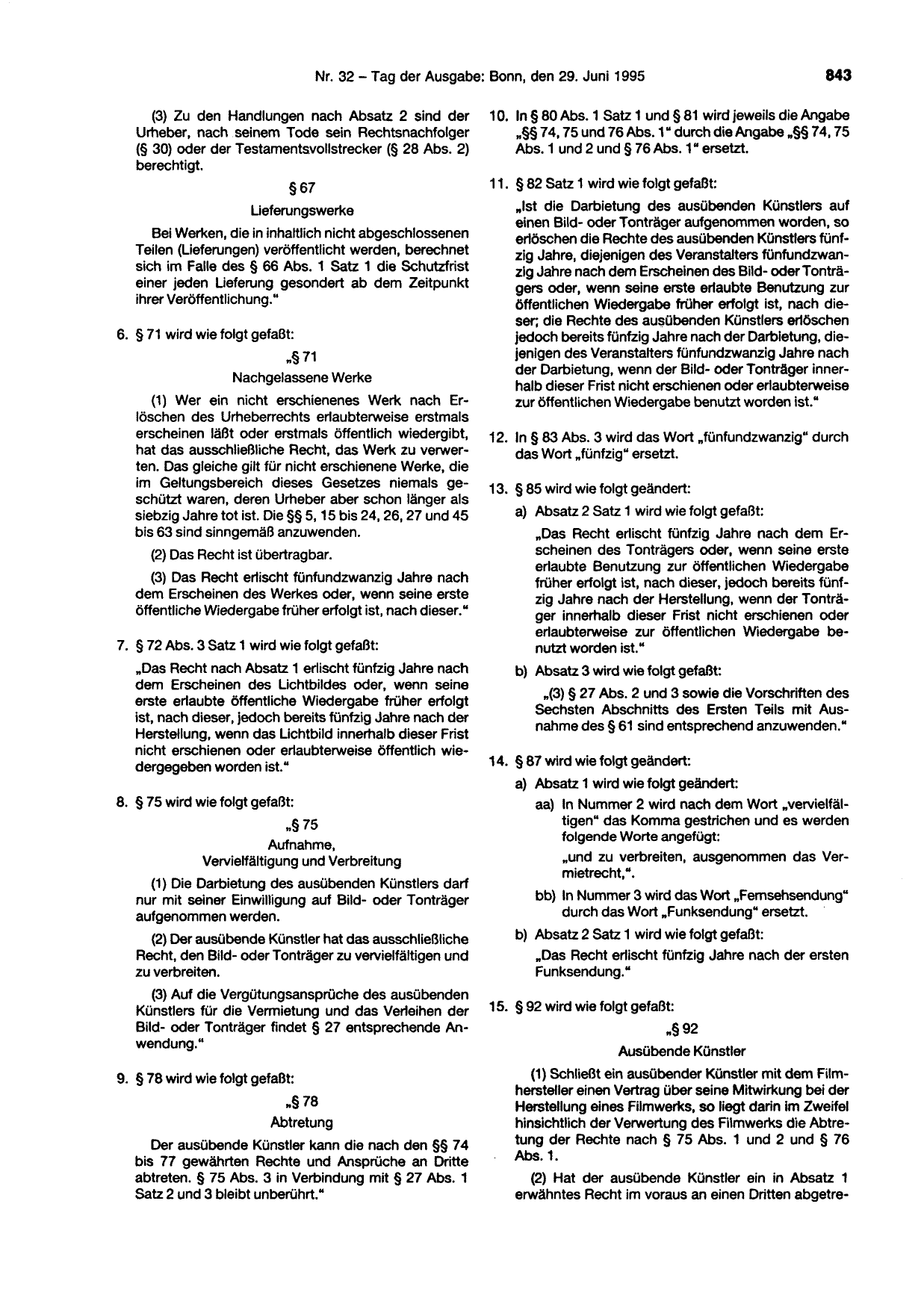 BGBl. 1995, Seite 843 — Originalseite als Abbildung