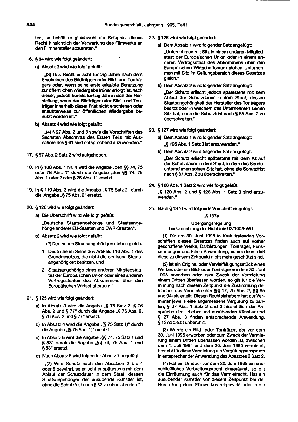 BGBl. 1995, Seite 844 — Originalseite als Abbildung