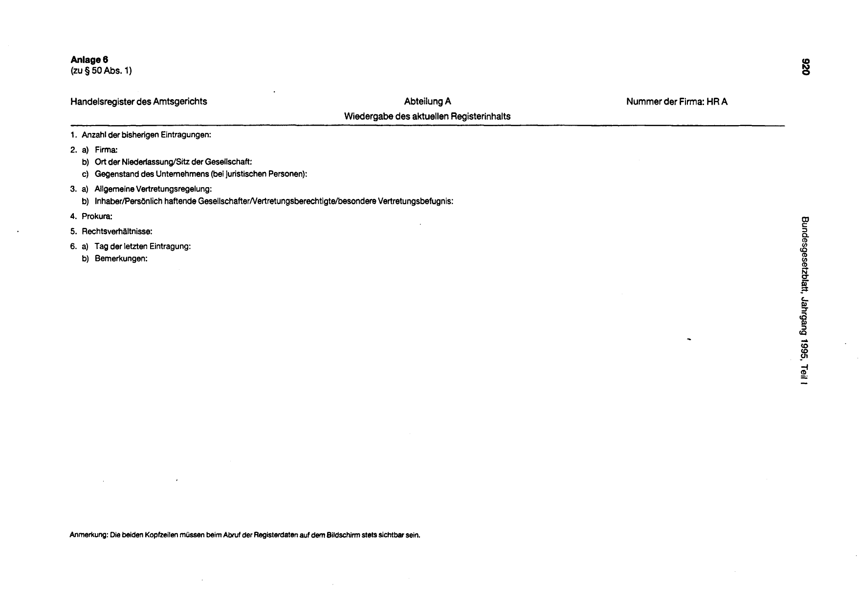 BGBl. 1995, Seite 920 — Originalseite als Abbildung
